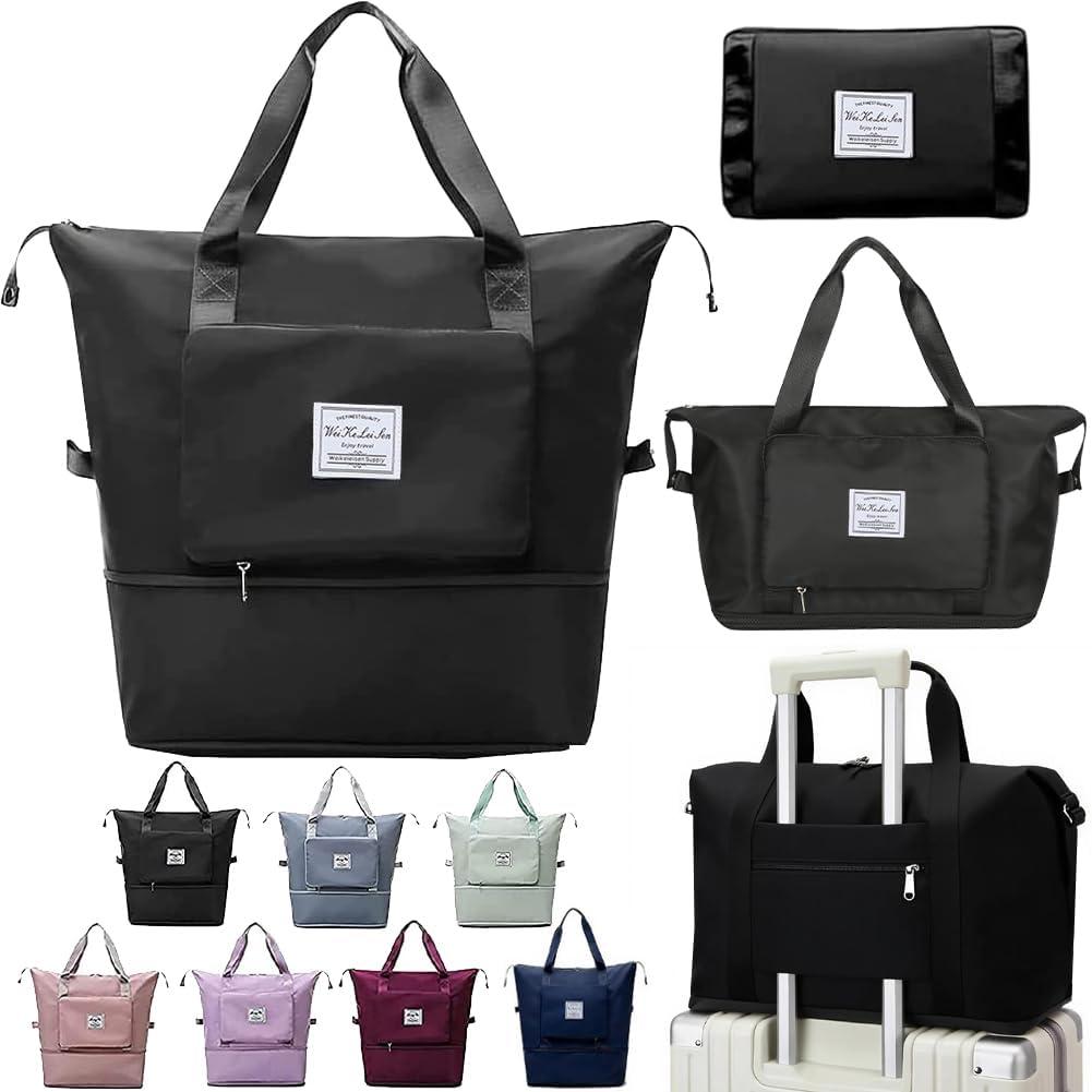 Large Capacity Foldable Travel Bag, Sports Shoulder Bag, Duffel Bag with Wet and Dry Separation, Oxford Fabric, Waterproof(Jet-Black)
