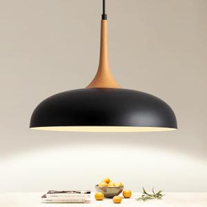 Oversize Black Pendant Lights Kitchen Island,Modern Pendant Light Fixtures,Farmhouse Adjustable Hanging Pendant Lighting Foyer Entryway Hallway Bedroom Dining Room Living Room,Faux-Wood,Large 15.75 in