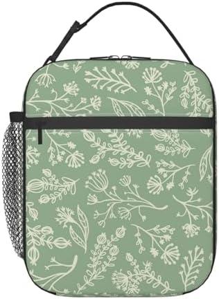 VANZEV Sage Green Lunch Box for Adults Kids Women Men Botanical Herbs Plants Lunch Bag Cooler Tote Reusable Insulated Lunch Bag Container Gifts for Office Picnic Travel Work School