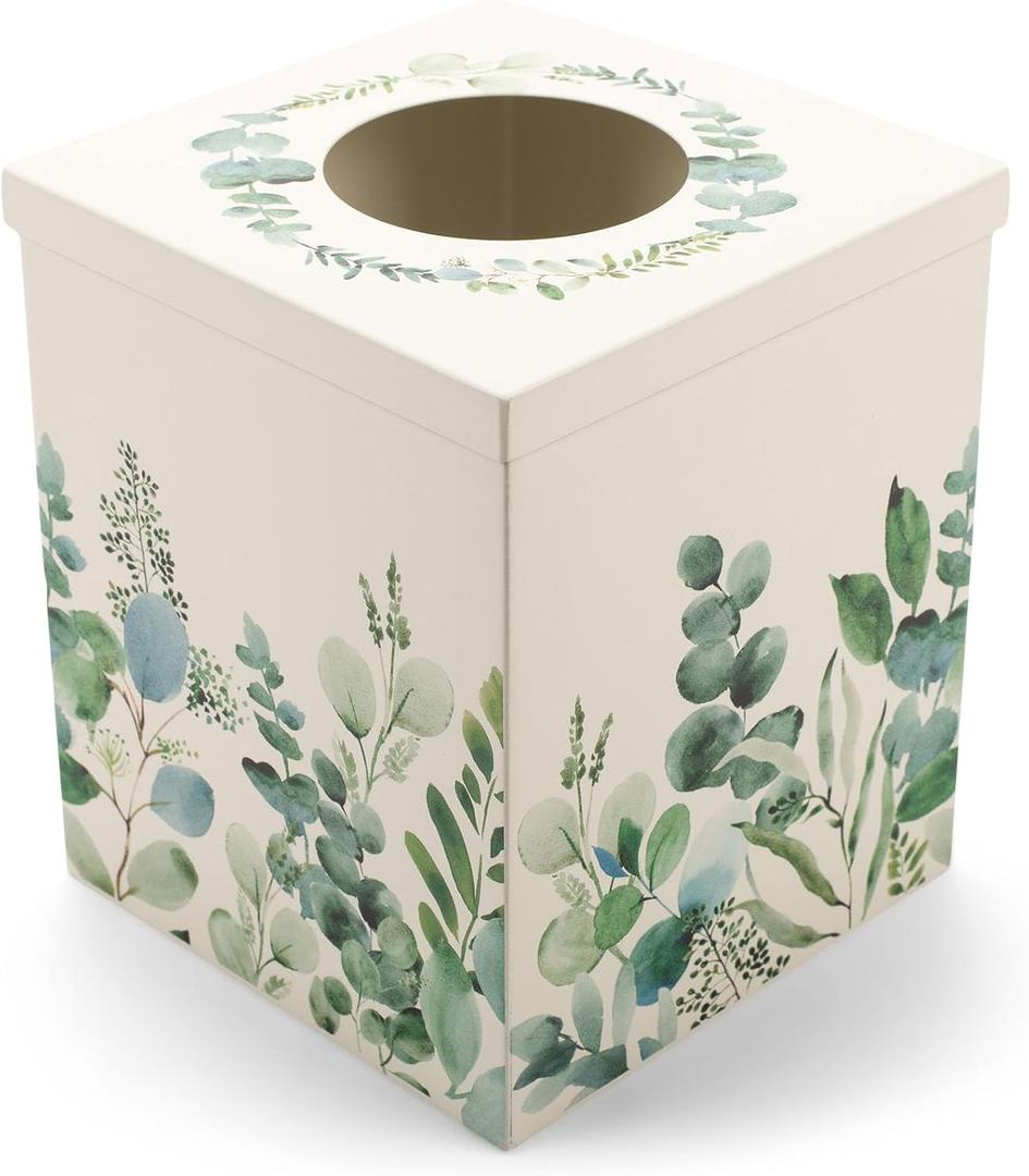 Cube 6 x 5 Iron Metal Tissue Box Holder Organizer Bathroom Vanity Countertop Night Stands Office Home, Floral