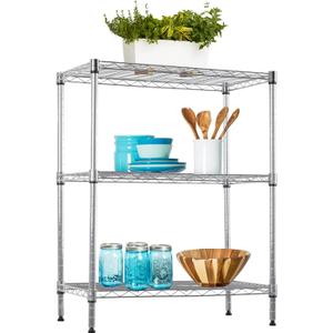 BestOffice 23Lx13.2Wx30.2H Adjustable Metal Storage Shelves 3-Tier Wire Shelving Unit Organizer Wire Rack 450Lbs Capacity for Small Places Kitchen Garage,Chrome