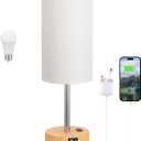 Dicoool Touch Bedside Table Lamp with USB - 3 Way Dimmable Wood Lamp for Bedroom Nightstand, Desk Lamp with Charging Station for Dorm, Office, Kids Room, Living Room