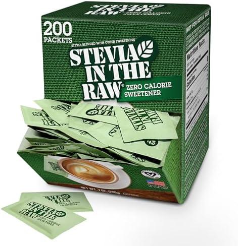 Stevia In The Raw, Plant Based Zero Calorie, No Erythritol, Sugar Substitute, Sugar-Free Sweetener for Coffee, Hot & Cold Drinks, Suitable For Diabetics, Vegan, Gluten-Free, 200 Count Packets (2  Pack)