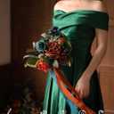 Ling's moment Artificial Flowers Teal and Orange Bridesmaid Bouquet Set of 4, Wedding Flowers Bouquets for Bridesmaids, 7 Inch Bridal Bouquets for Bridesmaids, Wedding Decor, Ceremony, etc