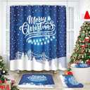 Emvency 4 Pcs Christmas Shower Curtain Set, Snowman and Snowflakes Shower Curtain with Non-Slip Rugs, Black Toilet Lid Cover and Bath Mat, Winter Bathroom Sets Decorations 72" x 72"