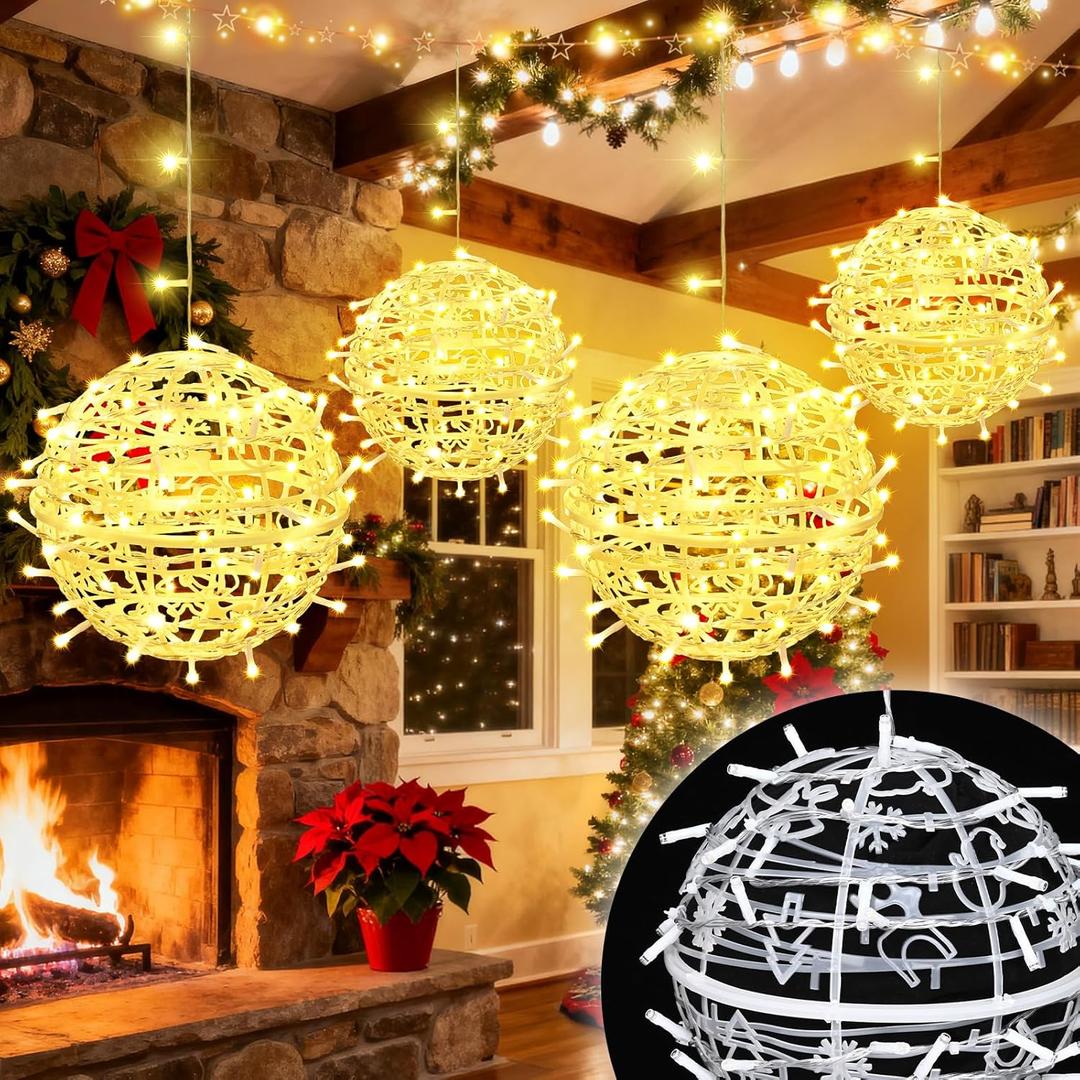 Outdoor Christmas Balls Lights, Christmas Light Balls Outdoor, 4 Pack 7.48" Xmas Ball Lights with 8 Lighting Modes, Plug-in Sphere Tree Lights for Garden, Party, Porch, Patio, Yard, Warm White