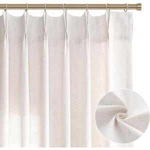 Natural Beige Pinch Pleated Semi Sheer Linen Curtains 84 Inch Length 2 Panels for Living Room Bedroom Cream Colored Boho Room Decor Light Filtering Back Tab Pinch Pleat Window Drapes 84 Inches Long