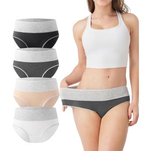 DAVID ARCHY Womens Underwear, Bamboo Rayon Women's Briefs - Moisture Wicking Panties, Soft & Breathable, 4 Pack (Large, A-light Skin + Black + White + Dark Gray)