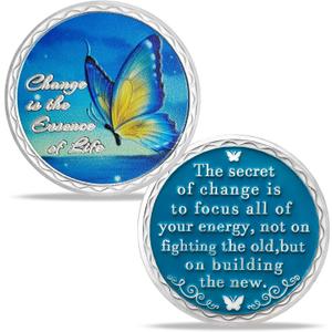 Change is The Essence of Life Sobriety Coin | Butterfly Recovery Medallion | Inspirational Sobriety Gifts for Men & Women | Change & Growth Quote | AA Coin for Milestone Anniversaries