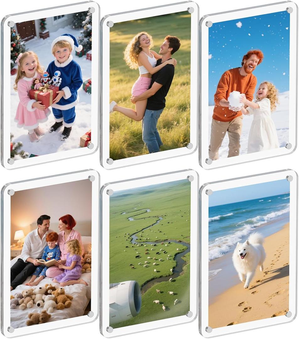 Dooiclear 6 Pack Magnetic Picture Frame for Fridge, 4x6 Inch Photo Frame for Refrigerator, Double Sided Clear Photo Frame, Acrylic Picture Magnet Frame for Home, School, Office