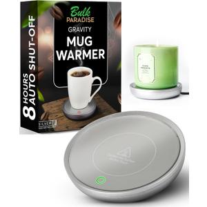 Coffee Mug Warmer with Auto Shut-Off  Compact 17W Cup Warmer for Desk with Gravity Switch  Electric Candle Warmer Plate for Jar Candles  Keeps Coffee, Tea & Drinks Warm  Safe & Durable (Silver)