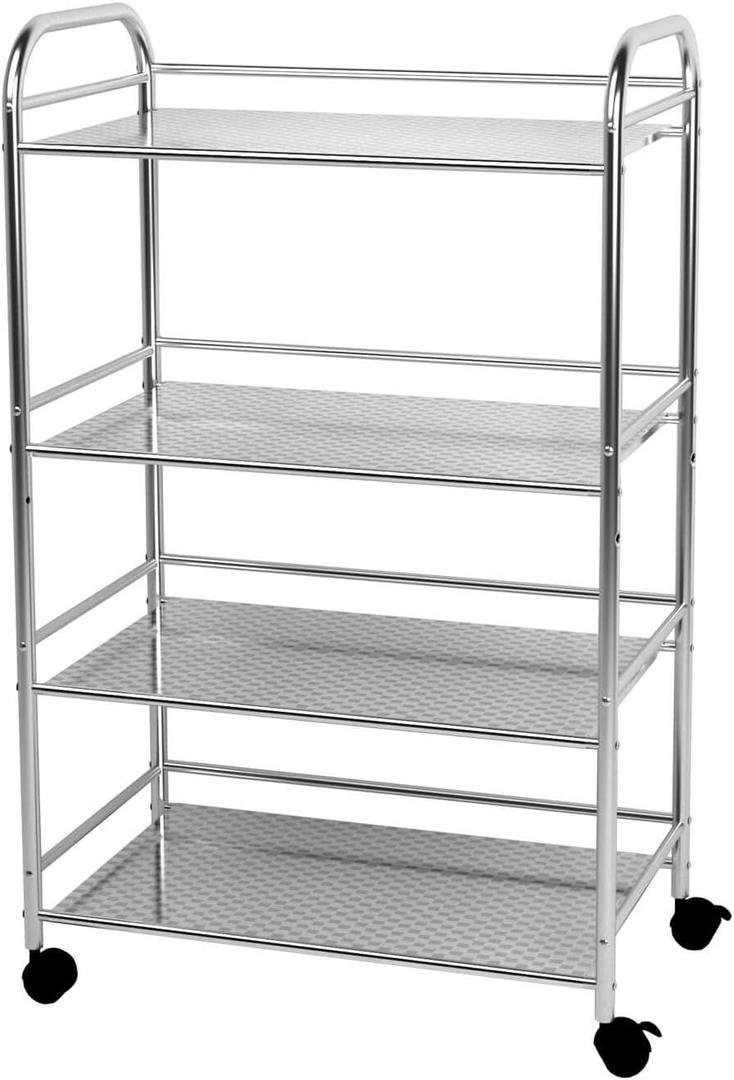 4-Shelf Shelving Units on Wheels Stainless Steel Kitchen Cart Microwave Stand - Bathroom Garage Storage Shelves 24 Inches Wide