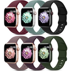 6 Pack Sport Bands Compatible with Apple Watch Band 38mm 40mm 41mm 42mm 44mm 45mm 49mm 46mm,Silicone Waterproof Strap for iWatch Apple Watch Series 11 10 9 Ultra 8 7 6 5 4 3 2 1 SE Women Men