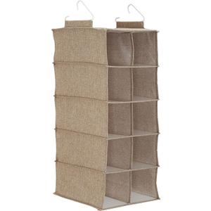Household Essentials 10 Pocket Hanging Shoe Closet Organizer with Hooks (Latte)