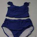 Eomenie Tankini Swimsuits for Women Ruched Tummy Control Bathing Suit Two Piece Swim Tank Top with High Waisted Bottom Large, Blue 