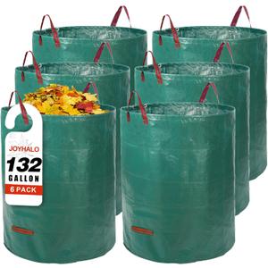 Joyhalo Reusable Yard Waste Bags -132 Gallon, 6 Pack, Heavy Duty with Gardening Gloves & 4 Handles, Standable, Camping & Recycling