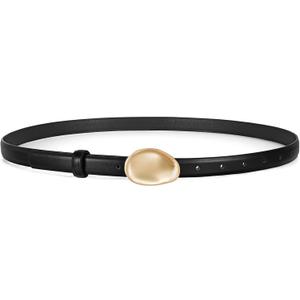 WERFORU Women Skinny Belts for Dress Jeans Ladies Thin Faux Leather Belt with Unique Gold Buckle,0.7" width (Fit waist size 28"-34")