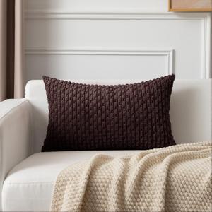 Kevin Textile 12x20 Inch Pillow Cover 1 Pack Boho Decorative Soft Striped Corduroy Lumbar Farmhouse Accent Rectangle Cushion Case for Living Room Couch Sofa Bed, Coffee
