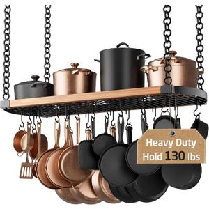 KES 48 Inch Large Hanging Pot Rack Ceiling Mount with 130lb High-Capacity, Ceiling Pot and Pan Hanging Rack with 20 Hooks, Heavy Duty Pot Hangers for Kitchen, Matte Black, KUR530S122-BK