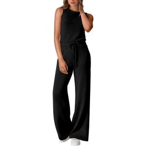 PRETTYGARDEN Jumpsuits for Women Casual 2026 Summer Sleeveless Wide Leg Pants Rompers One Piece Beach Vacation Spring Outfits (Black, S)