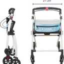 KMINA Narrow Walker for Small Spaces, Foldable Walker with Tray and Basket, 4 Wheels and Brakes, Lightweight Indoor Rollator for Seniors, Blue, PRO Model