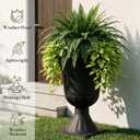 Worth Garden 2-Pack Plastic Urn Planters for Outdoor Plants, 22'' Black Tall Round Classic Resin Traditional Flower Pots - 15 in. Dia Large Imitation Stone Decorative Pot Patio Deck Front Porch