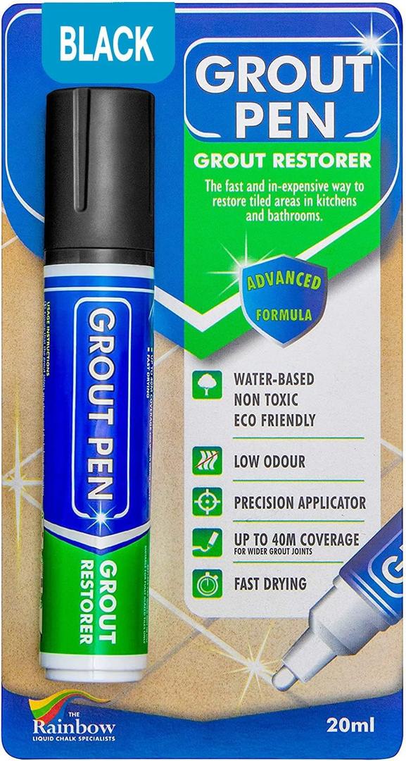 Grout Pen Black Tile Paint Marker: Waterproof Grout Paint, Tile Grout Colorant and Sealer Pen - Black, Wide 15mm Tip (20mL)