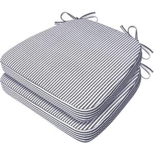 AAAAAcessories D-Shaped Chair Cushions, 2" Thick Dining Chair Pads with Ties and Removable, Machine-Washable Cover, 17" x 16", Set of 2, Pinstripe Black
