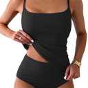 Eomenie Women's Swimsuit Tankini Tummy Control Bathing Suits Two Piece Full Coverage Slim Swim Suits with High Waisted Bottom L