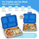 BABHAMNESS Stainless Steel Kids Bento Lunch Box, 4-Compartments with Silicone Container, Dishwasher-Safe, Child-Friendly Design for School and Travel, BPA-Free (Blue)
