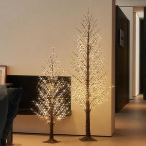 LITBLOOM Lighted Alpine Trees 4FT and 6FT, Brown Twig Tree with Lights for Thanksgiving Christmas Home Decoration Inside Outside