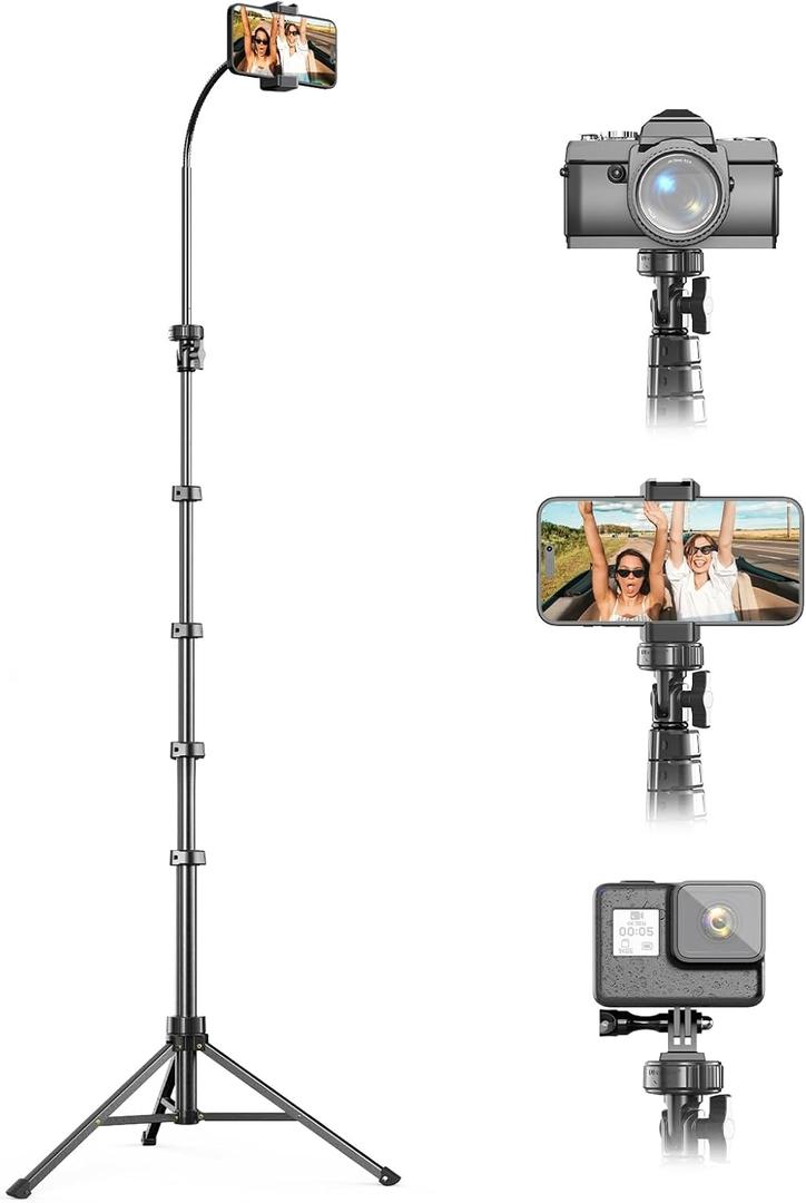 UBeesize 88 Flexible Phone Tripod with 14.95 Gooseneck, Remote and Phone Holder, Overhead Cell Phone StandSelfie Stick for Video Recording, Compatible with iPhone Android Phone, Camera Black