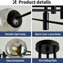 6-Light Glass Globe Sputnik Light Fixture Modern Matte Black Chandelier Semi Flush Mount Ceiling lamp for Living Room Kitchen Dining Room Farmhouse Bedroom