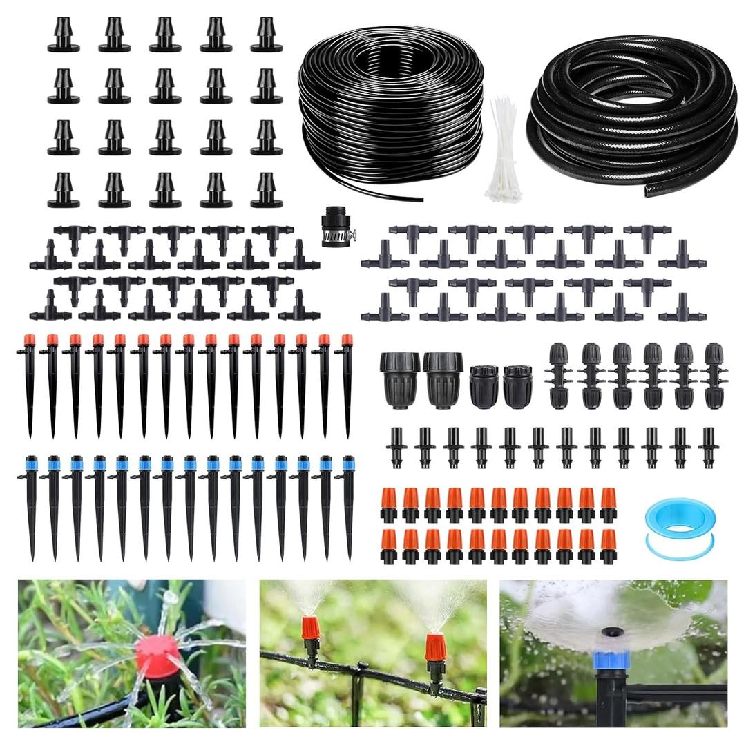 256FT Drip Irrigation System Kit, 163pc Automatic Garden Watering Misting System for Greenhouse, Yard, Lawn, Plant