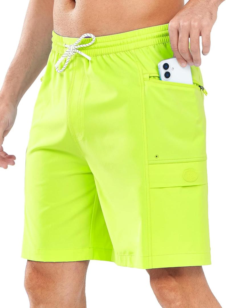 NORTHYARD Mens Swim Trunks Board Shorts 9 Inch Bathing Suit Swimwear Quick Dry Beach Short with Zipper Pocket - No Mesh Liner (Green, S)