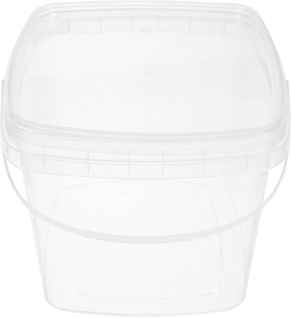 Homoyoyo Clear Plastic Container with Handle Lid,Heavy Duty Square Plastic Container Ice Cream Buckets Food Storage Containers Water Pail Industrial Pail Party Tub Empty Paint Can (Picture 1)