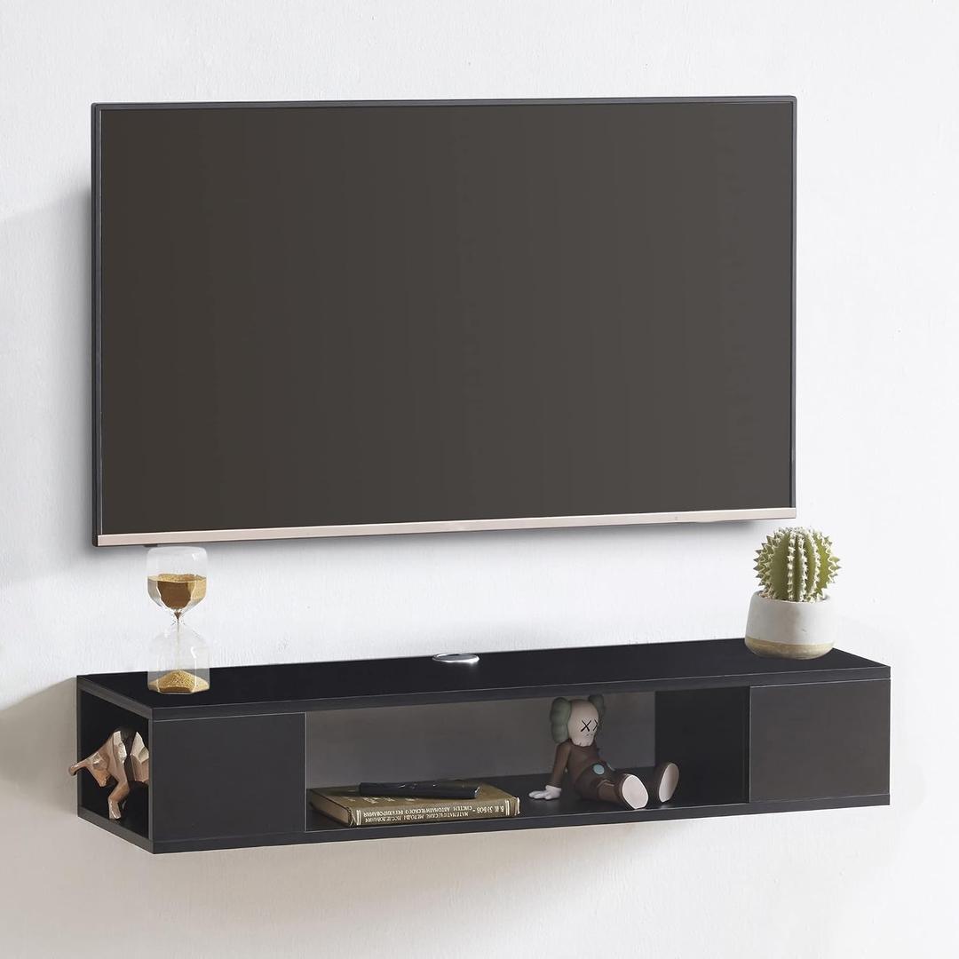 GHC Floating TV Stand, Wall Mounted Entertainment Center and Cabinet Shelf, TV Console with Storage，Media Console for DVD Player, Space-Saving Under TV Shelf for Bedroom, Living Room (Black), 11.8D x 39.4W x 7.1H in