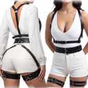 2 PCS Leather Harness for Women Set, Adjustable Black Punk Body Harness Belts Goth for Halloween Cosplay Party (Black)