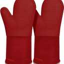sungwoo Extra Long Silicone Oven Mitts, Heat Resistant Oven Gloves with Quilted Liner Non-Slip Textured Grip Perfect for BBQ, Baking, Cooking and Grilling - 1 Pair 14.6 Inch Empire Red