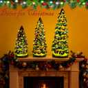 Set of 3 Retro Hand-Painted Tabletop Christmas Trees - 8", 10", 12" LED Lighted Decor, Battery Powered Vintage Mini Trees for Mantel, Shelf, Desktop Holiday Decor