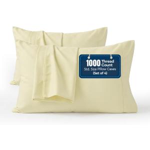 Luxury Queen Pillow Cases Set of 4, 1000 Thread Count Long Staple Egyptian Cotton Pillowcases, Breathable Cooling Bedding, Ivory, 4 Pc Standard / Queen Pillowcases
