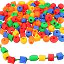 Lacing Beads for Toddlers (60 Stringing Beads,4 Strings) -Educational Montessori Preschool Activities,Toddler Sensory Occupational Therapy Toys Autism OT (with Storage Bag)