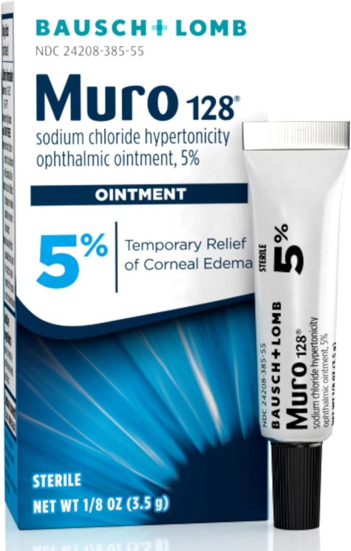 Muro 128 Ointment, Temporary Relief of Corneal Edema, Eye Care, Sodium Chloride Hypertonicity Ophthalmic 5% Ointment , 0.12 Oz