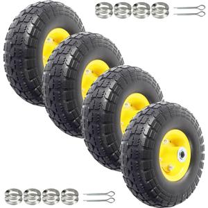 AR-PRO (4-Pack) 4.10/3.50-4" Flat Free Tire and Wheel - 10 Inch Solid Rubber Tires with 5/8" Bearings, 2.2" Offset Hub - Compatible with Garden Wagon Carts,Hand Truck,Wheelbarrow,Dolly,Utility Cart