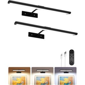 EZVALO Picture Light for Wall, 16'' Black Rechargeable 4800mAh Battery Lights Wireless with IR Remote, Magnetic LED Art Painting Light with 3 Color Temperatures, Display for Gallery, Living Room, 2 Pcs