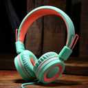 noot products Kids Headphones K11 Foldable Stereo Tangle-Free 5ft Long Cord 3.5mm Jack Plug in Wired On-Ear Headset for iPad/Amazon Kindle,Fire/Boys/Girls/School/Tablet/Laptop(Mint/Coral)