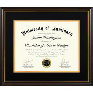 Luminary 15x18 Wood Diploma Frame with 11x14 Opening Black Mat for College Degree Certificate Document, Walnut Color Wooden Frame with Tempered Glass Panel for Wall Mount Display