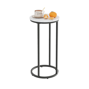 C Shaped end Table, Wood Round Side Table for Couch, Small Sofa Table with Metal Frame for Bedroom, Living Room, Bedside, Black Color(11.81" D x 11.81" W x 23.62" H)