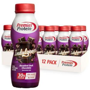 Premier Protein Shake INDULGENCE, Decadent Dark Chocolate, 30g Protein, 170 Calories, 3g Sugar, 11.5 fl oz, 12 Pack, Best By: 05-29-26