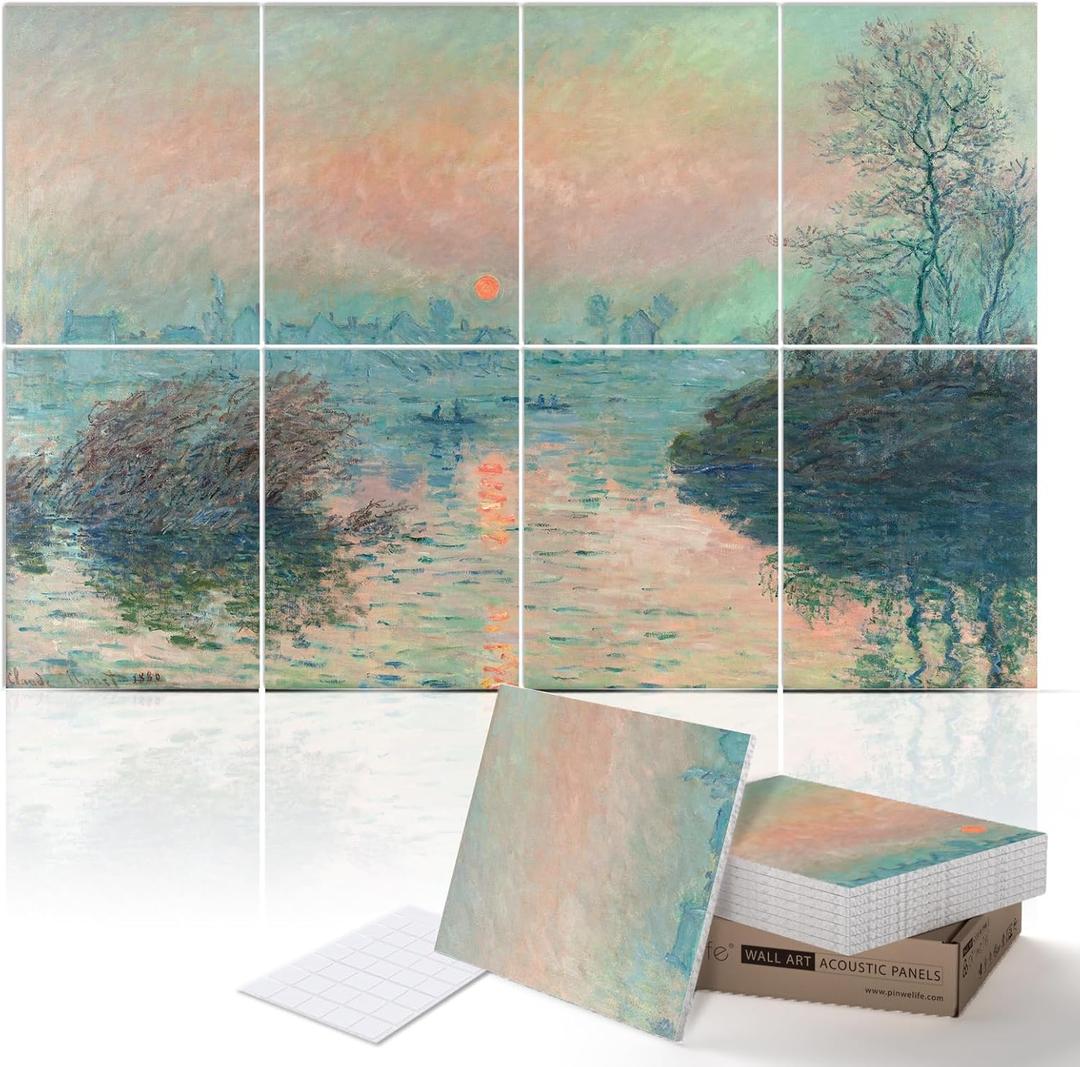 PINWELIFE Wall Art Acoustic Panels, Sound Proof Absorbing Panels for Home/Office, Decorative Absorbing Dampening, Noise and Echo Cancelling (48"x32", Monet_Seine at Lavacourt)
